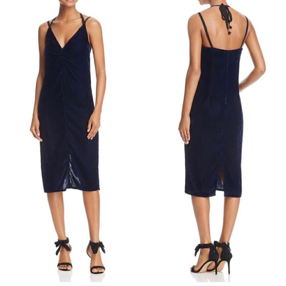 Ella Moss Serene Navy Blue Velvet Midi Slip Dress sz XS